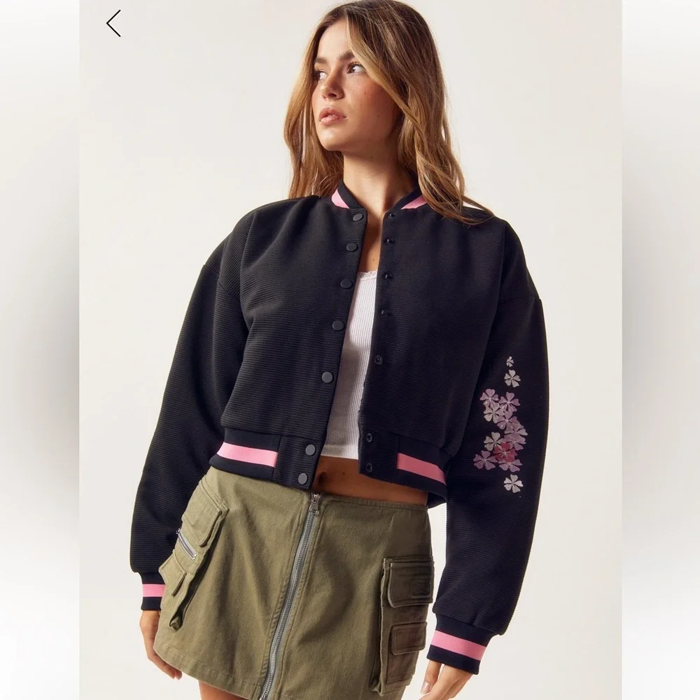Nasty Gal Embroidered Knit Varsity Jacket NWT_4
